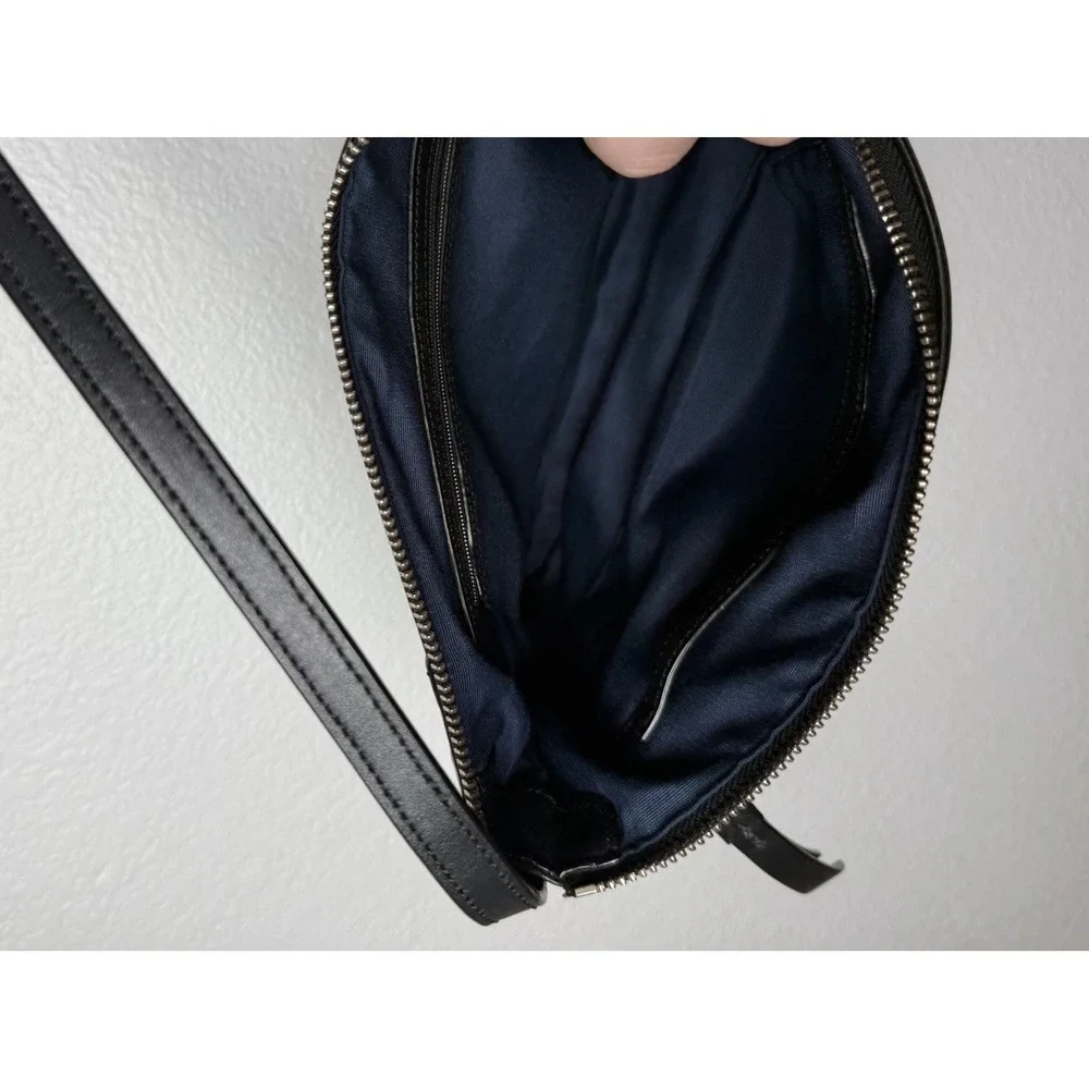 Cole Haan Black Pebbled Leather Crossbody Bag Zip Top Adjustable Strap Purse